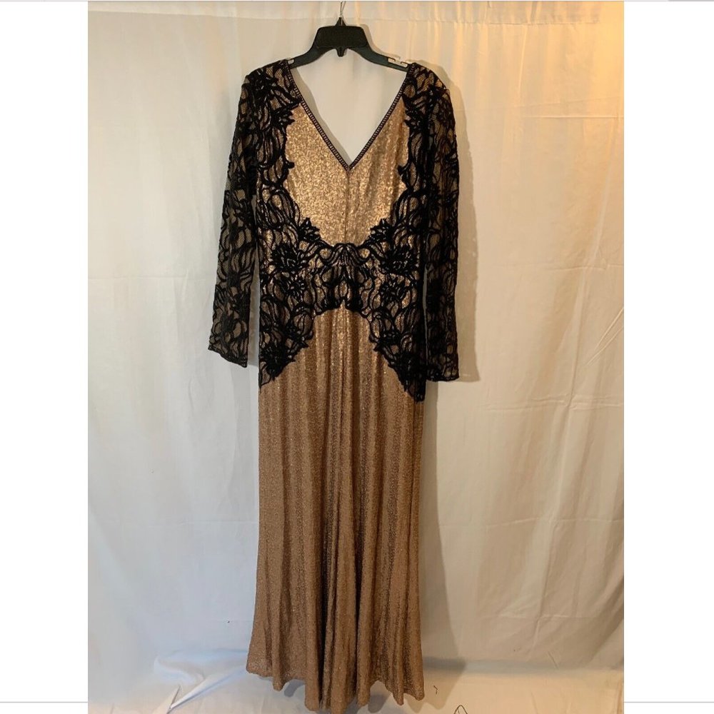 NEW $668 Tadashi Shoji Vulcan Lace Sequin Long Sleeve Gown Copper [SZ‎ 16 ] - Picture 10 of 13